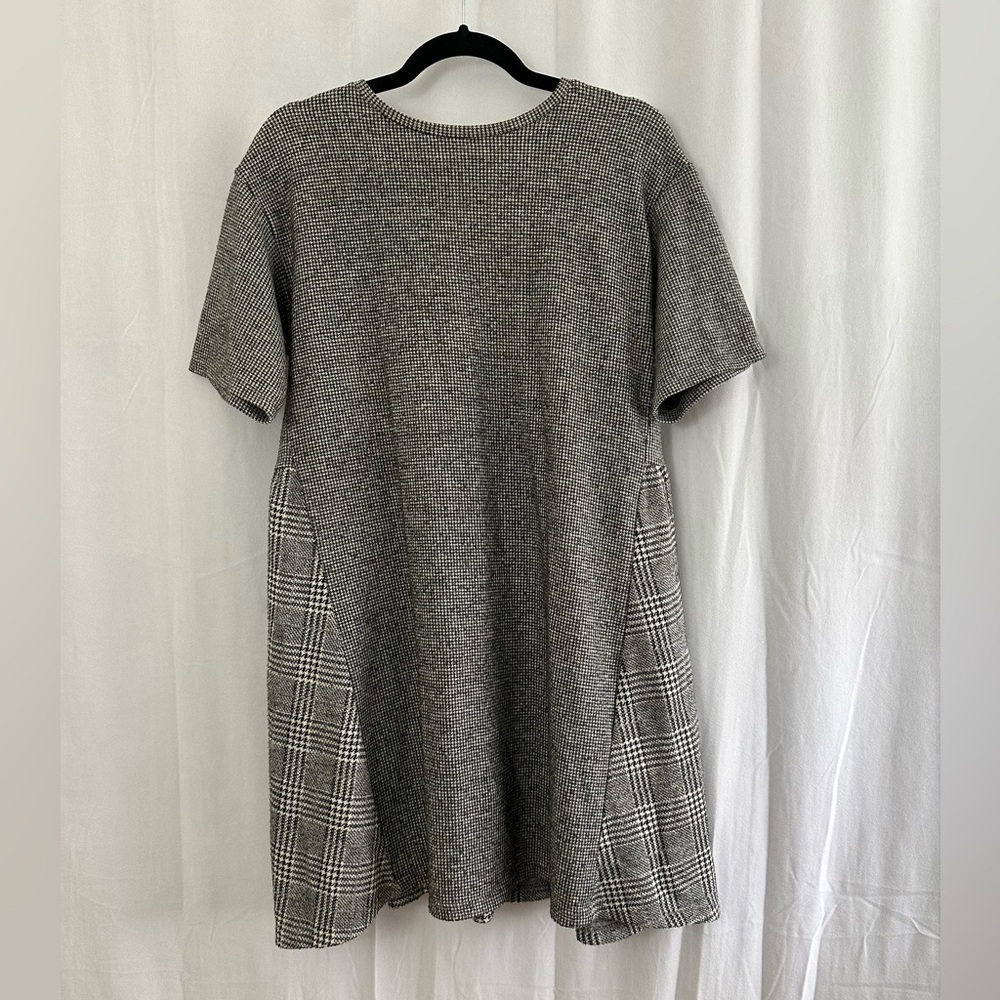 Zara Trafaluc Gray Hounds-Tooth & Plaid T Shirt Dress Womens Size Medium
